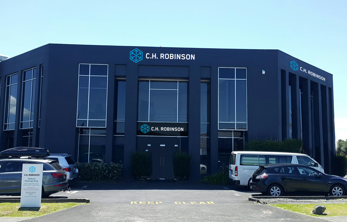 redfire-ch-robinson-logistics-corporate-building-signage-nz REDFIRE_chrobinson_brandmarketing_photography_branding_packaging_digital_graphicdesign_advertising_brochure_designagency